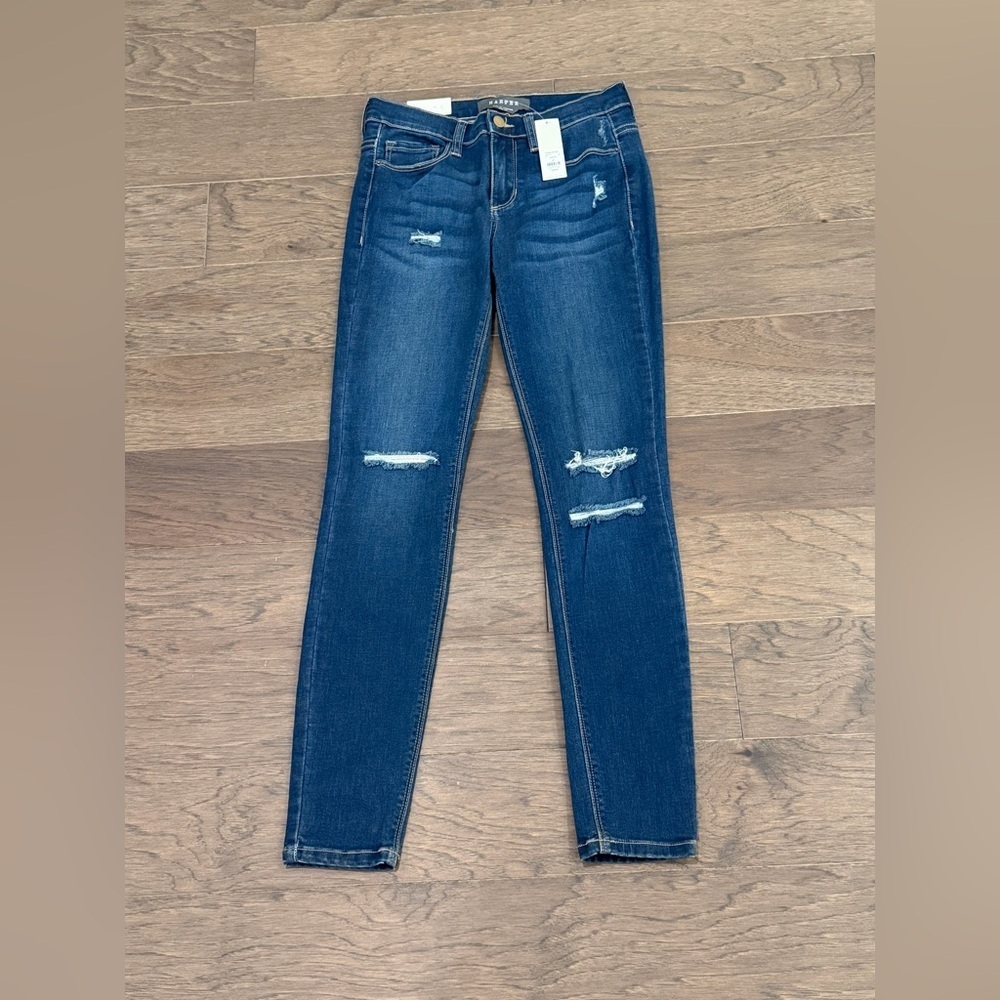 Francesca's Collections Dark Blue Distressed Skinny Jeans